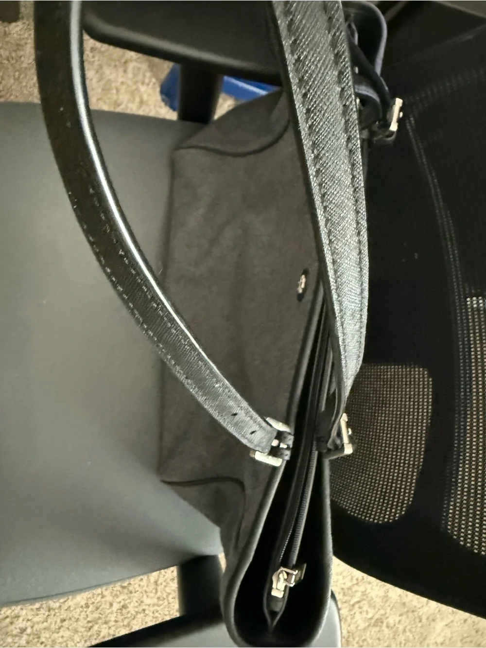 Tory Burch Gray Felt Tote with Black Leather Trim